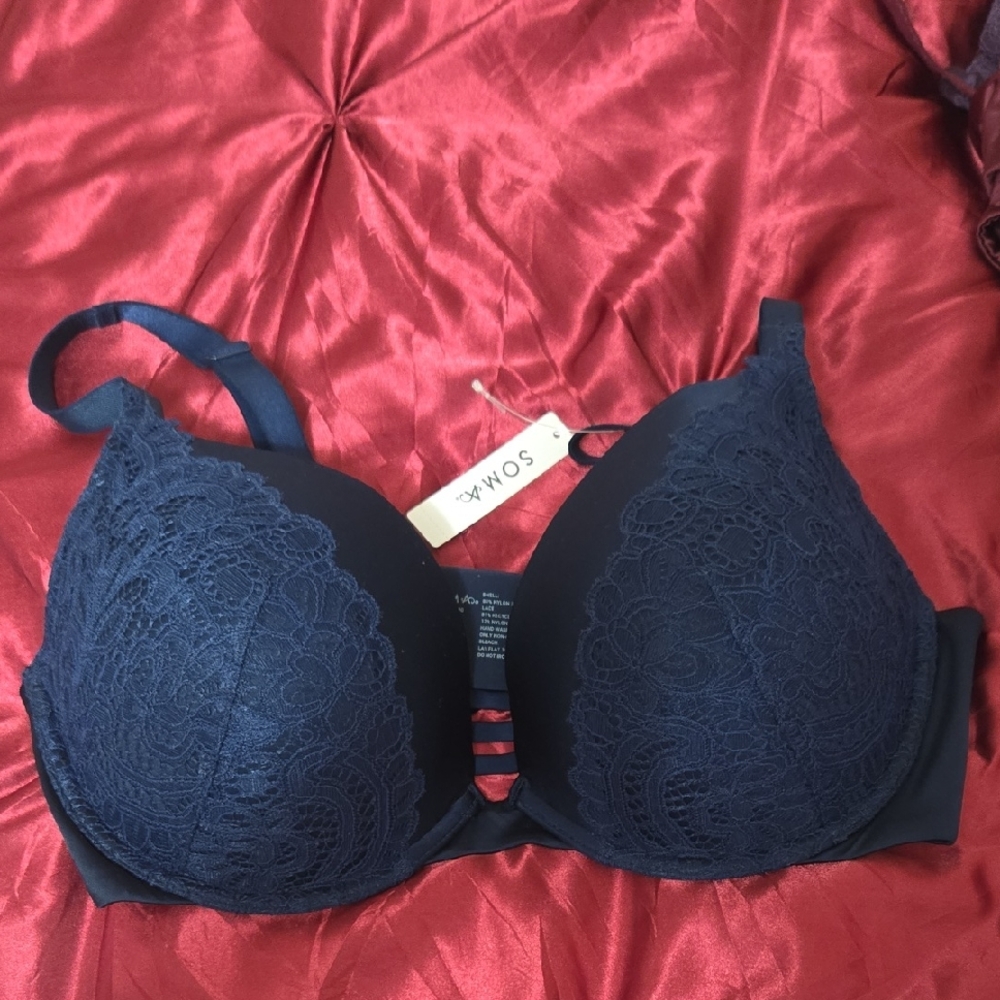 Soma Navy Lace-Trim Push-Up Bra